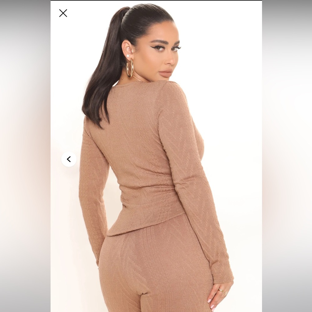 Brown Long Sleeve Knit Top and Pants Set